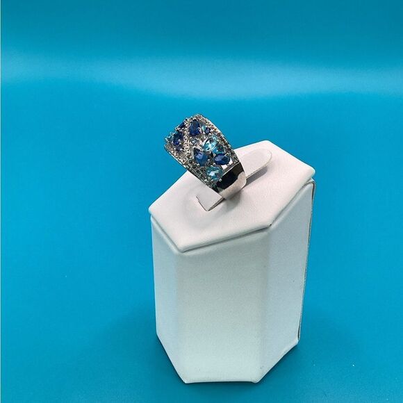 Sterling Silver (925) Wide Sparkly Blue Eternity Band - Picture 10 of 17